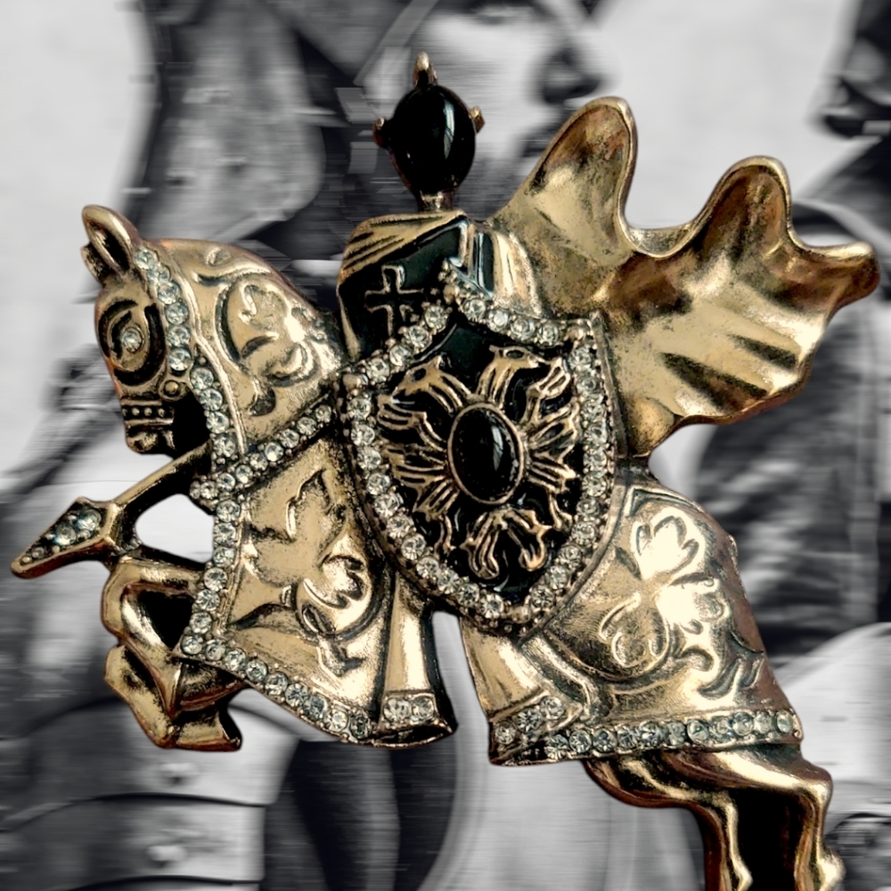 Gold and Black Equestrian Shield Brooch - Women Jewelry Brooches